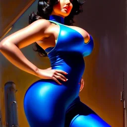 Drawing of beautiful face,'beautiful booty,Busty fit Sexy Vault Woman- Fallout 4 ',intense stare, ancient blue skintight suit, balanciaga fashion clothe painting by gaston bussiere, greg rutkowski, yoji shinkawa, yoshitaka amano, tsutomu nihei, donato giancola, tim hildebrandt,KyuYong Eom,Ren Wei Pan Oil on canvas, cinematic composition, extreme detail,fit full head inside picture,16k