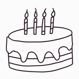 birthday cake, line drawing, cake with pink frosting