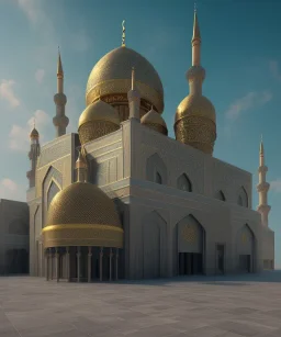 Islamic mosque deep colours in a dark setting background, post-apocalyptic , great pose,magnificent, majestic, highly intricate, Realistic photography, incredibly detailed, ultra high resolution, 8k, complex 3d render, cinema 4d.