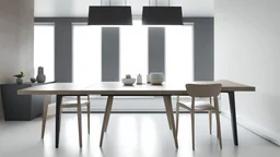 modern light room interior with a table in the center