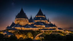 2084, delightful, sensitive, confident, undulating sinusoidal castle with hyperbolic roofs, delicate, night, darkness, exquisite architecture, innovative design, award-winning photograph, beautiful composition, filled with beautiful detail, delicate colour, chiaroscuro