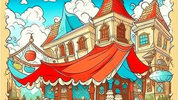 fantasy cartoon illustration: the most beautiful handkerchief store