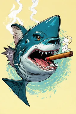 catfish shark head smoking a cigarrette in the style of mirayaki