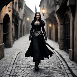 She moves with silent grace through the old winding streets of the medieval city, a master of the arts of thieves and illusion. Clad in dark garb that blends seamlessly with the shadows for torches, her eyes gleam with a hunger for novelty and adventure. The city is the playground of her illusions and tricks, its secrets and treasures ripe for the taking. The cobblestone streets echo in the slice of the night; she remains unseen, a phantom slipping through the cracks of society.