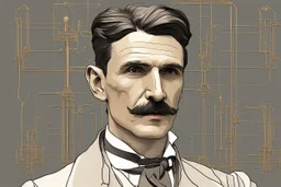 Nikola Tesla lifelike in the style of 3-d