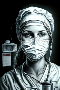 Specialty, nurse, job, medical equipment, lighting, needle, plaster, bandages, muzzle, nurse, drawing, portrait