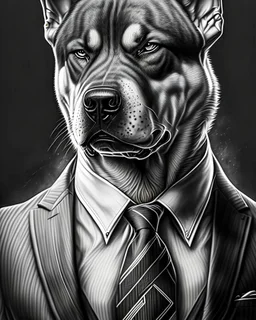 full head Illustrative sketch of a image of an angry humanoid dog, suit and tie, arte lineal ultra quality, 8k, cabeza completa, cabeza completa