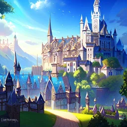 Clear focus, 8k, high quality, detailed, beautiful lighting, quiet European mountain village fantasy, Castle, Houses, Three,