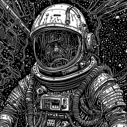 astronaut zombie, regressive overlapping timeline, horror art, by Arthur Secunda and HR Giger, by Wes Benscoter, mind-bending illustration; dramatic and ominous, asymmetric, Braille language glyphs, abstract cosmic horror,