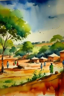 landscape for sudan people water color