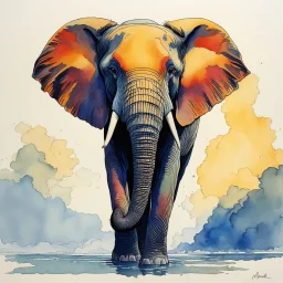 elephant, aquarelle by moebius