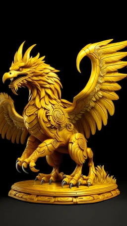 A golden yellow lightning elemental griffin designed in Mayan architecture painted by Henri Robert-Bresil