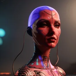 pretty Ukrainian cyber woman, cold ambient, latex, cables, purpurin, blood, black, gold, piercings, brown, decorative color feathers, circuits, neon style, a lot of led lights, fog, rain, vibrant color, highly detailed, art stations, concept art, smooth, unreal engine 5, god rays, ray tracing, RTX, lumen lighting, ultra detail, volumetric lighting, 3d, finely drawn, high definition, high resolution.