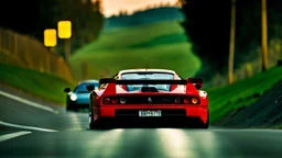 Ferrari F40 In Road, Cinematic, Bright Colors, Rear View, Nice Saturation, Backfire, Desktop Wallpaper, Accurate, realistic, 8K
