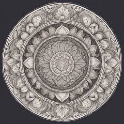 logo in a style of Mandala. Round. The logo depicts a mystical botanical motive. Thin lines. Ornament.