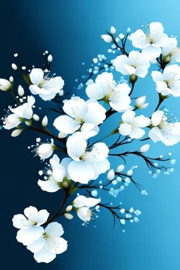 White cherry blossom digital art with blue background