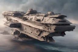 a huge intergalactic military cruiser in the style of Star Wars scenery, shaped like an American aircraft carrier фото реалистичность 4к
