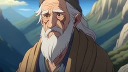 An anime character, a wise old man, who works as a healer and lives deep in the mountains. High resolution cartoon drawing without distortions, 8k resolution.