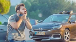 guy arguing on cellphone with his kia