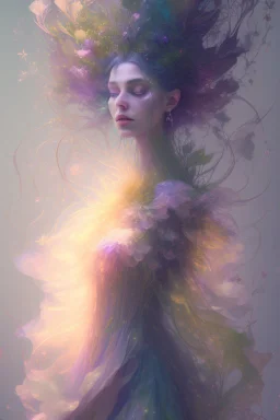 Full view portrait mystical ethereal herbs goddess wearing a beautiful dress, herbs dryad soft lighting fantasy 4k digital masterpiece by Anna dittman and Ruan Jia and Alberto seveso ultrarealistic hyperdetailed hemp background featured on artstation in candlelight