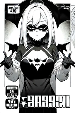 girl with demon mask in the middle of the room, line arts, manga cover, greyscale