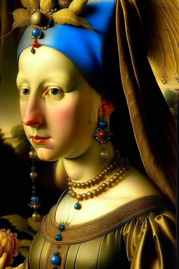 Johfar Bosschart style, beautiful young female in royal dress closeup portrait painted by Hieronymus Bosch