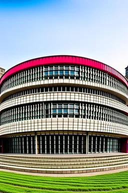 A theater in an oval-shaped building. I want the inside of the theater