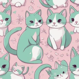 A delightful and adorable cartoon illustration featuring a cute mint-colored cat against a charming pink background, (delightful illustration:1.4), (adorable cartoon cat:1.5), (charming pink background:1.3), (expressive mint hues:1.2), inspired by the styles of cute cartoon artists, trending on ArtStation, Intricate, Sharp focus, vibrant lighting, (whimsical:1.4), (playful ambiance:1.3), (lush fur details:1.5), Cartoon, Masterful, Captivating, High Detail, Cinematic view