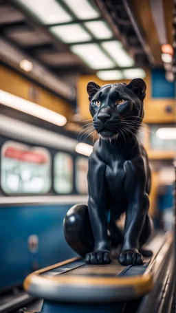 full body portrait of bazooka panther chilling on top of a high speed train in the metro barber shop tool shed,bokeh like f/0.8, tilt-shift lens 8k, high detail, smooth render, down-light, unreal engine, prize winning