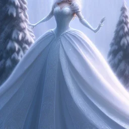 cinderellas ball dress ,magical, snow, sharp, intricate ornate, elegant, highly detailed, frosty blue, artstation, concept art, smooth, sharp focus, illustration, 8k,epic fantasy, iridescent accents