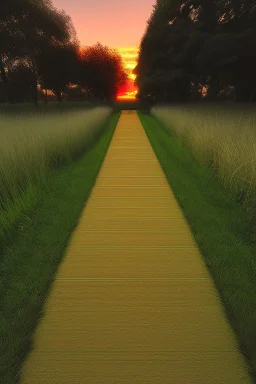 Sunset, grass, pathway