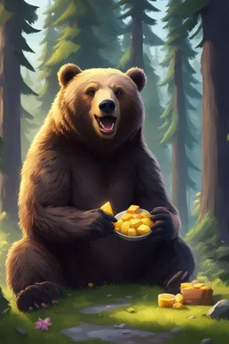 Bear eating honig and is in a wald and play fortnite and polar lichter