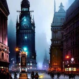 ,Gothic Trafalgar Square mixed with gothic shibuya crossing in gothic Metropolis,Gotham city, victorian dark Metropolis,Neoclassical Skyscraper,book illustration by Jean Baptiste Monge,Jeremy Mann, Details building cross section, strong lines, high contrast vibrant colors, highly detailed, , exterior illustration, croquis color illustration