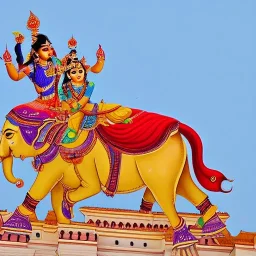 krishna riding a flying elephant over vidhana soudha