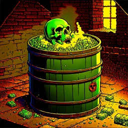 90's TCG fantasy artwork art of radioactive waste barrel