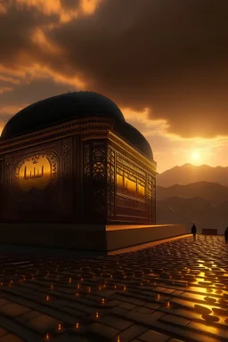 An image of the Holy Kaaba at sunset in 8K resolution