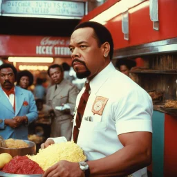 [psychedelic movie by Wes Anderson] Ice-T Fin Tutuola as a butcher, vintage 1970's photo