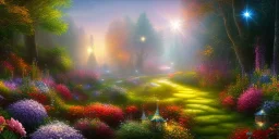 bright fairy, beautiful portrait, flowery landscape