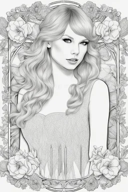 coloring pages of taylor swift for adults, Designs Black and white, No Shading