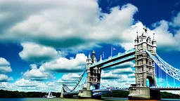 A Tesla semi-truck is parked, near the 'Tower Bridge', in London. CINEMATIC. WIDE ANGLE LENS.