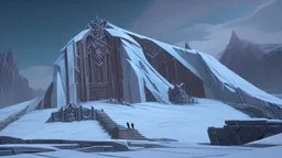 Rising before you is a six-hundred-foot-tall mountain of glacial ice, its peak carved to resemble a gigantic skull wearing a crown. Weaving up the mountain's southern slope are enormous stairs hewn from the ice. These steps, which extend from the base of the mountain to the base of the fortress, were clearly made for giants.