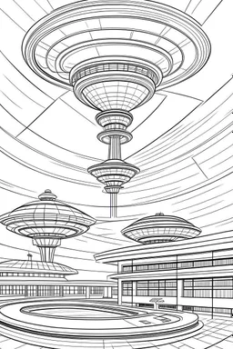 future 2050 STAR hotel, amazing unique hotel design, "Floating Sky Pods: Experience the Future with Elevated Hotel Suites." each unique, flat vector, full view, only draw lines, clean line art, –no sketch, white background, minimalistic black lines, minimal black color, coloring page, thin black line art, perfect shape, perfect clear lines,