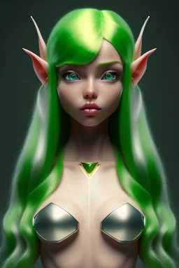 isometric clean art of super cute elf girl with silver hair wearing green and gold, soft lighting, soft pastel gradients, high definition, 3d icon clay render, blender 3d