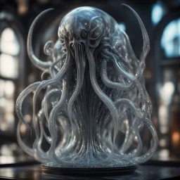 foaming giger escher ogre illithid araknid sculpture in transparent murano glass,bokeh like f/0.8, tilt-shift lens 8k, high detail, smooth render, down-light, unreal engine,bokeh like f/0.8, tilt-shift lens 8k, high detail, smooth render, down-light, unreal engine