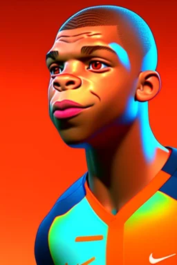 Mbappe look a like in 3D Cartoon World. Colors orange