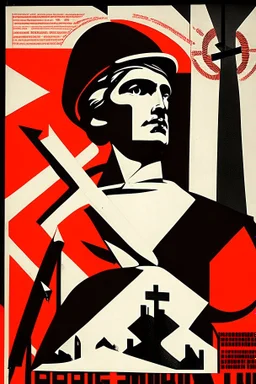 Puritan Propaganda; black and white with accents of orange-red; Socialist Realism; Constructivism