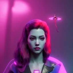 Pretty cyber woman, minimal hair, sci-fi, sweet face, black, natural, pink, geisha style, symmetric plane, neon style, a lot of led lights, fog, rain, leather coat, vibrant color, highly detailed, art stations, concept art, smooth, unreal engine 5, god rays, ray tracing, RTX, lumen lighting, ultra detail, volumetric lighting, 3d, finely drawn, high definition, high resolution.