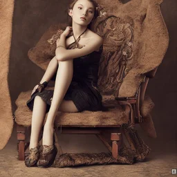 photography national geographic style girl sits on leather armchair.