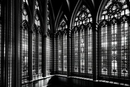 Visualize the black and white as you encounter stunning stained-glass windows of a church