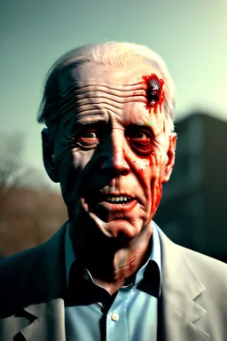 Ultra realistic image, joe biden zombie, zombie performance, blood, torn arm, night, walking twisted, waist up view, walking dead style, dark ambient, highly detailed, sky background, concept art, unreal engine 5, god rays, ray tracing, RTX, lumen lighting, ultra detail, volumetric lighting, 3d, finely drawn, high definition, high resolution.